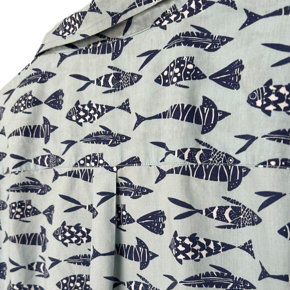 HABAND Men's Blue Fish Camp Shirt Size XL Snap Closure Cruise Vacation Resort - Picture 6 of 6